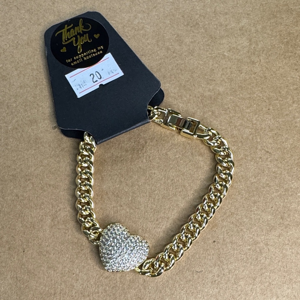Gold Plated Heart Cuban Link Bracelet | Sparkly Statement Jewelry